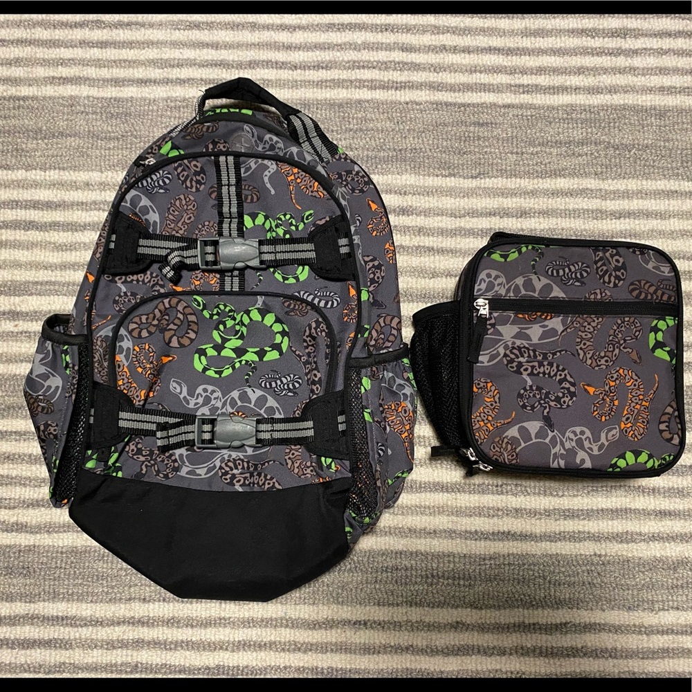 Pottery Barn Snake Backpack & Lunchpail- Excellent Condition- Youth Large